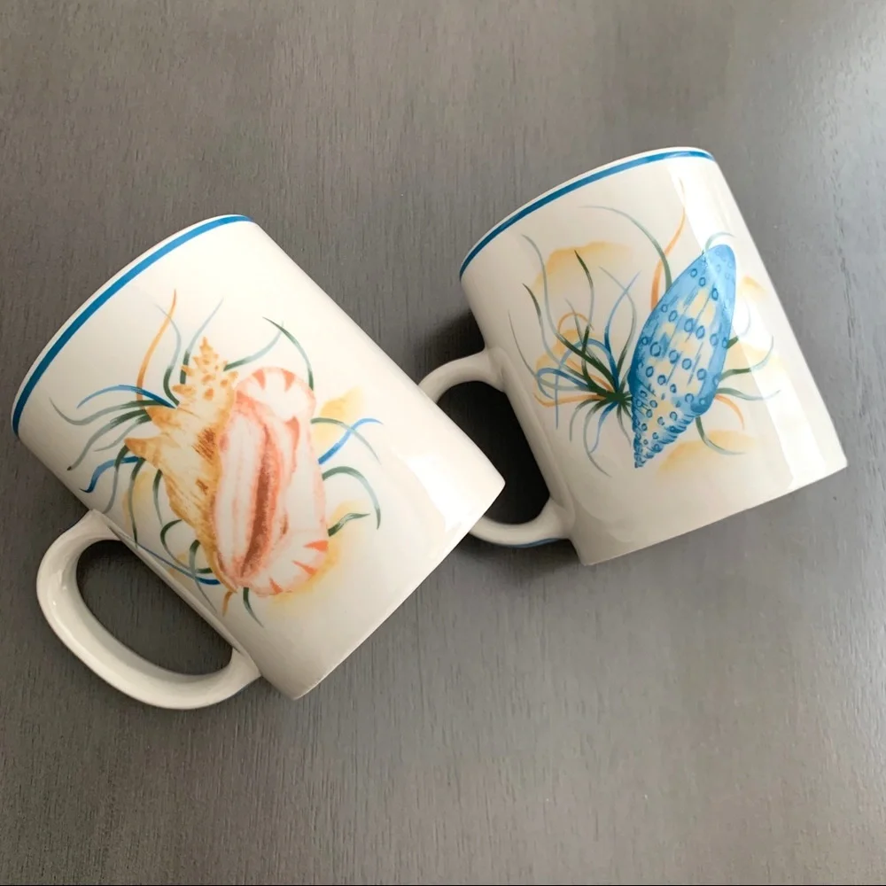 1990s Vintage National Wildlife Seashell Mugs Ocean Beach Coastal Set of Two